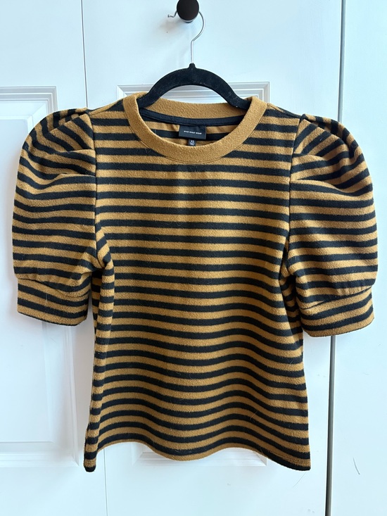 Who What Wear Tops - Striped Puff-Sleeve Top - Black & Mustard